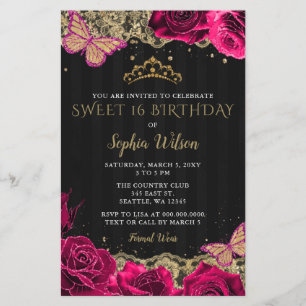 Budget Roses Black Gold Sweet 16 Einladung