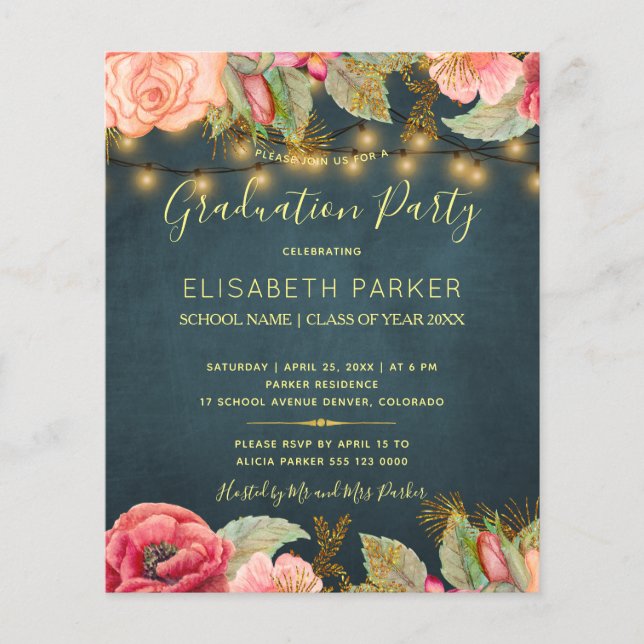 Budget roses PHOTO graduation party Invitation Flyer (Vorne)