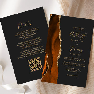 Budget Rost Gold Dunkler QR-Code Hochzeitseinladun