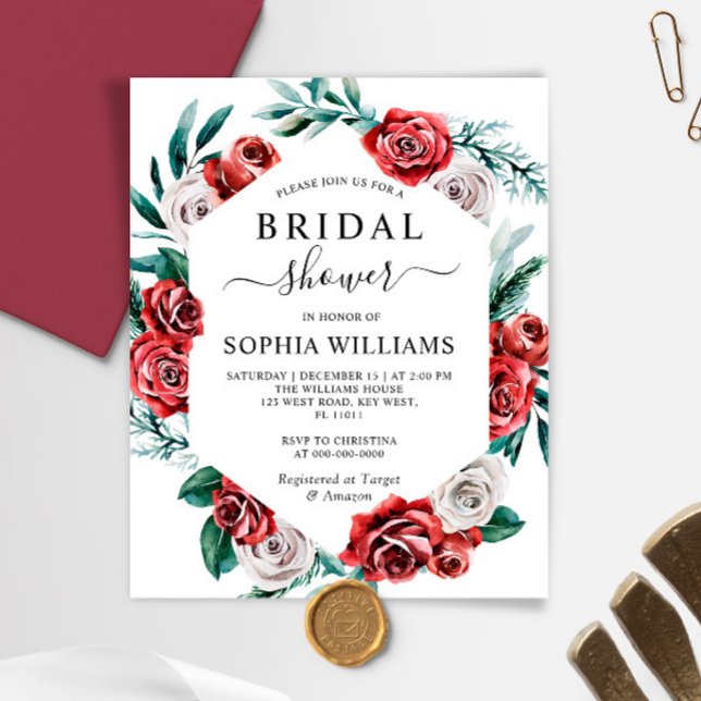 Budget Rote Rose & Green Bridal Dusche Einladung (Von Creator hochgeladen)