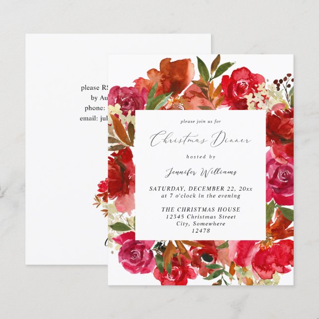 Budget Rote Rose & Rosa Blumenweihnachtsfest (Vorne/Hinten)