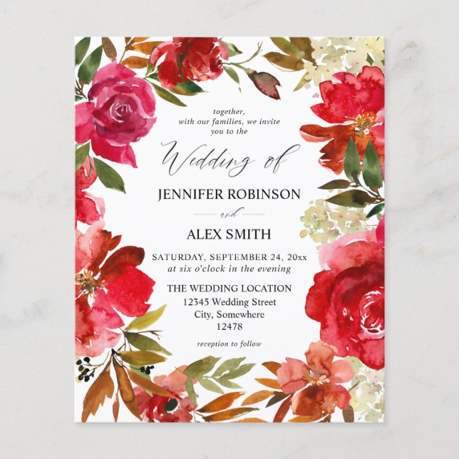 Budget Rote Rose & White Floral 2 Hochzeitsfeier F Flyer (Vorne)