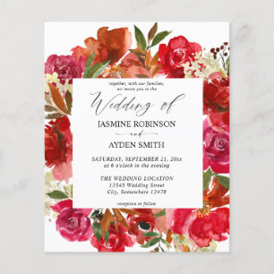 Budget Rote Rosen & Weiße Blüten 1 Hochzeit Flyer