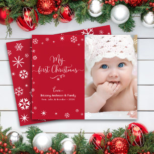 Budget Rouge 1er Noël Baby Photo Carte Flocon de n