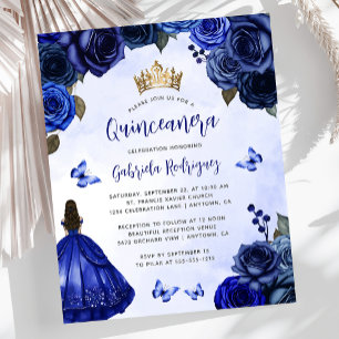 Budget Royal Blue Floral Princess Quinceañera