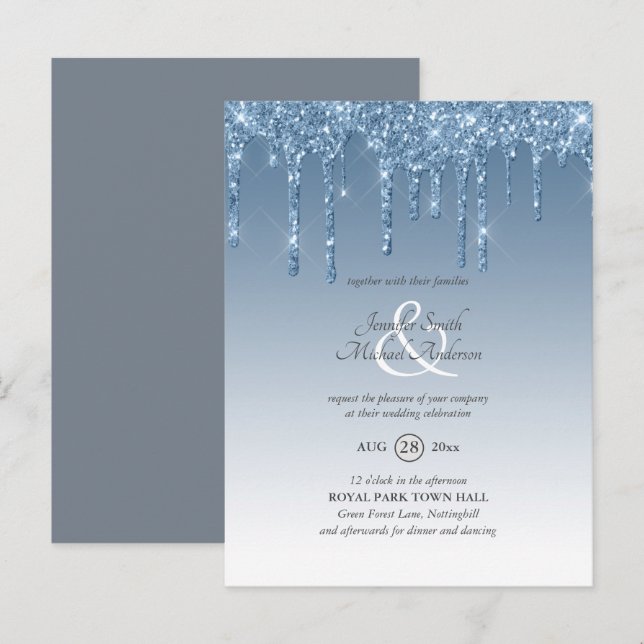 Budget Royal Blue Glitzer Dripping WEDING INVITE Postkarte (Vorne/Hinten)