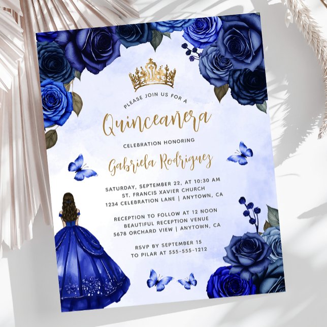 Budget Royal Blue Gold Floral Quinceñera (Von Creator hochgeladen)
