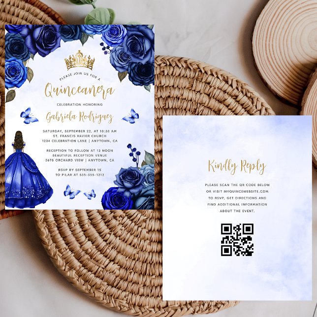 Budget Royal Blue Gold Floral Quinceñera (Von Creator hochgeladen)
