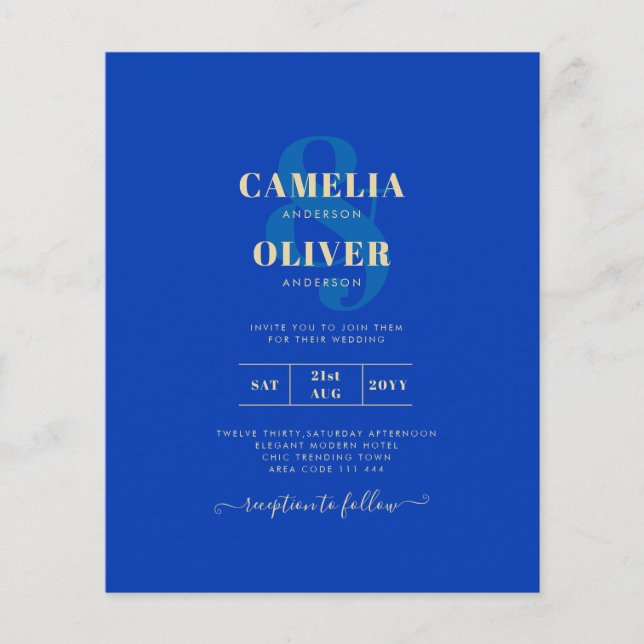 Budget Royal Blue Monochrome Wedding INVITE Flyer (Vorne)
