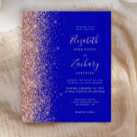 Budget Royal Blue Rose Gold Glitzer Hochzeit Einla<br><div class="desc">Die links Kulisse dieser eleganten, modernen Hochzeitseinladung besticht durch eine Rose Gold Imitat Glitzer-Grenze. Der individuell anpassbare Text kombiniert blassfarbene, goldfarbene Handschrift, Copperplate und kursiv gestaltete Schriftart auf einem königsblauen Hintergrund. Auf der Rückseite ist ein passendes Royal Blue und Rose Gold Design. HINWEIS: Umschläge sind nicht automatisch in diese Einladungen...</div>