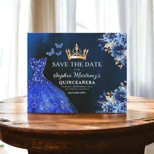 Budget Royal Blue Save the Date Quinceanera Flyer
