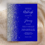 Budget Royal Blue Silver Glitzer Wedite Einladung<br><div class="desc">Die links Kulisse dieser eleganten,  modernen Hochzeitseinladung besticht durch eine silberne Imitat-Glitzer-Grenze. Der anpassbare Text kombiniert weiße Handschrift,  Copperplate und kursiv Schriftart auf einem königsblauen Hintergrund. Auf der Rückseite ist ein passendes silber- und königsblaues Design erkennbar.</div>