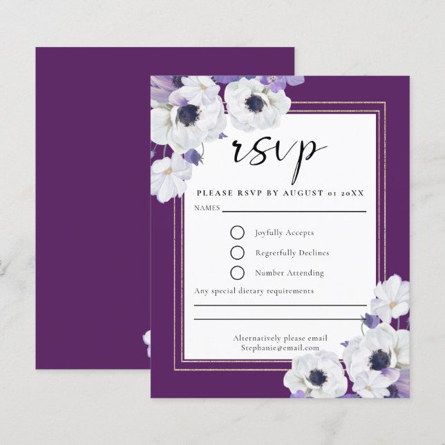 Budget Royal Lila Floral RSVP Card (Vorne/Hinten)