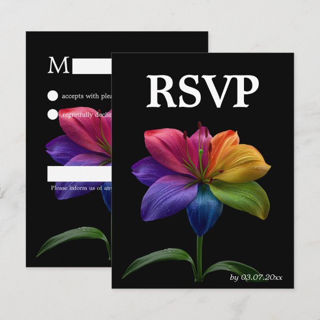 🌈 Budget RSVP Technicolor Liebe  Karte (Vorne/Hinten)