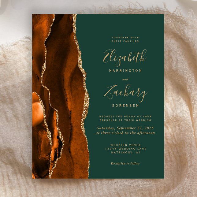 Budget Rust Dark Green Agate Hochzeitseinladung (Von Creator hochgeladen)