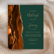 Budget Rust Dark Green Agate Hochzeitseinladung