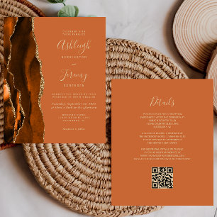 Budget Rust Gold Achat QR Code Hochzeitseinladung