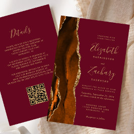 Budget Rust Gold Agate Burgund QR Code Hochzeit