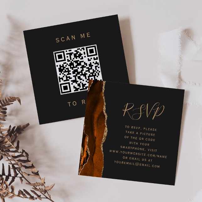 Budget Rust Gold Agate Dark Wedding QR Code UAWG Begleitkarte (Von Creator hochgeladen)