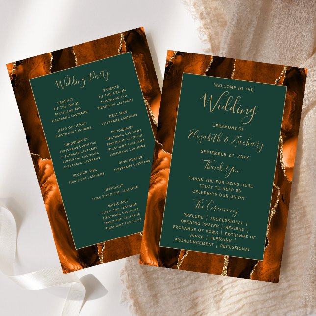 Budget Rust Gold Agate Green Wedding Program (Von Creator hochgeladen)