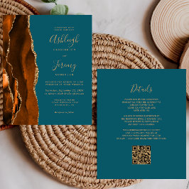 Budget Rust Gold Aquamarin QR Code Einladung Hochz