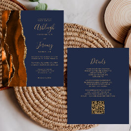 Budget Rust Gold Navy Blue QR Code Hochzeit einlad