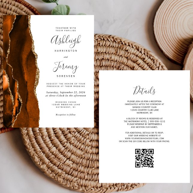 Budget Rust Gold White QR Code Einladung Hochzeits (Von Creator hochgeladen)