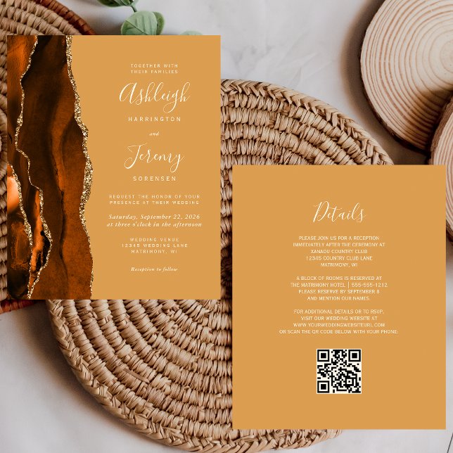 Budget Rust Honey Gold QR Code Einladung Hochzeits (Von Creator hochgeladen)