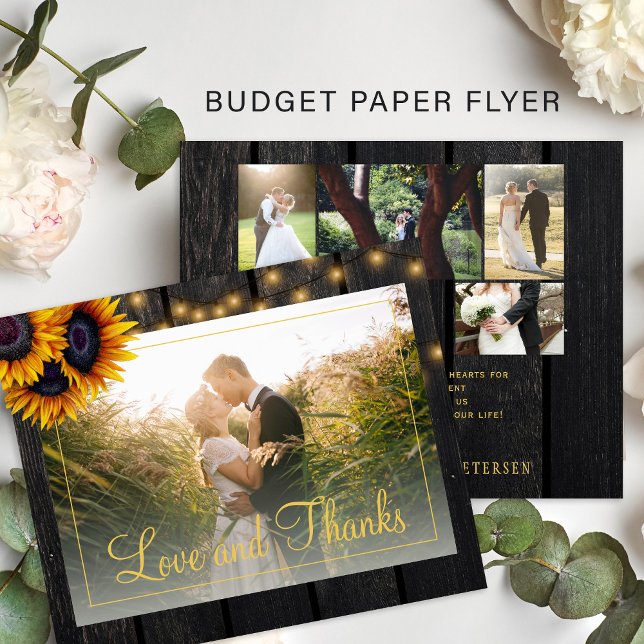 Budget rustic 5 Foto Collage Hochzeit danke Flyer (Von Creator hochgeladen)