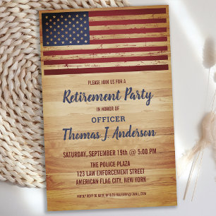 Budget Rustic American Flag Police Retirement Invi