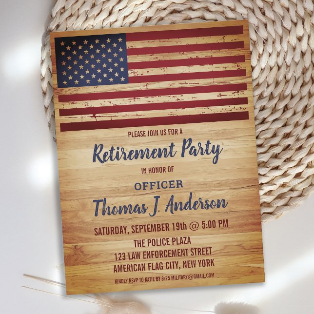 Budget Rustic American Flag Retirement Party Invit (Von Creator hochgeladen)