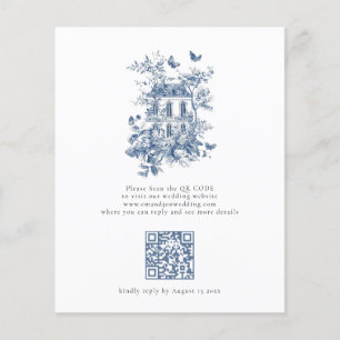 Budget Rustic Blue Toile De Jouy QR Code Wedding