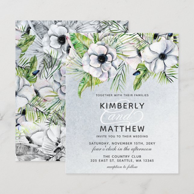 Budget Rustic Blue White Floral Wedding Einladung (Vorne/Hinten)