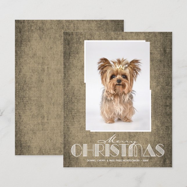 Budget Rustic Brown Frohe Weihnachts Foto Cards (Vorne/Hinten)