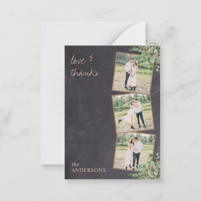 Budget Rustic Eukalyptus Foto Wedding Vielen Dank Mitteilungskarte (Vorderseite)