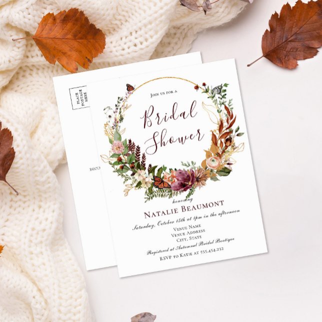 Budget Rustic Fall Floral & Greenery Brautparty Einladungspostkarte (Von Creator hochgeladen)
