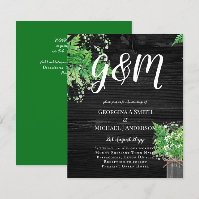 BUDGET Rustic Ferns Greenery Chic Wedding Einladun (Vorne/Hinten)