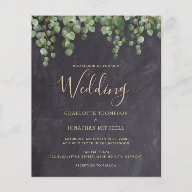 Budget Rustic Green Feuilles Faire-part de mariage (Devant)