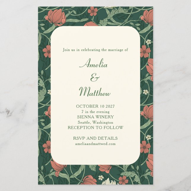 Budget Rustic Green Floral Wedding Einladung (Vorderseite)