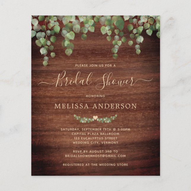 Budget Rustic Greenery Bridal Shower Invitation (Vorderseite)