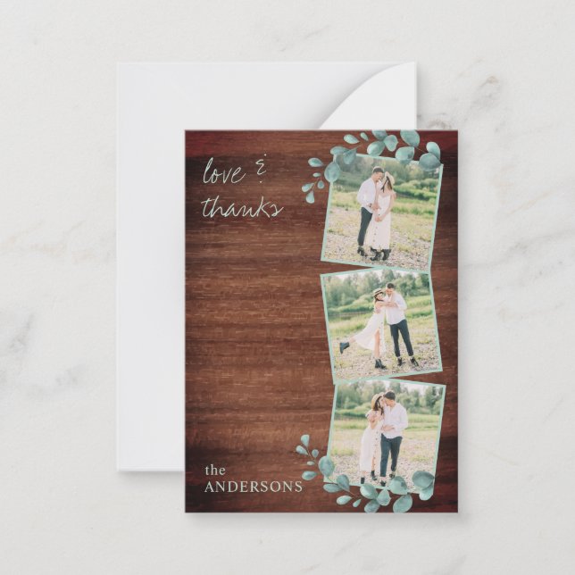 Budget Rustic Greenery Foto Wedding Vielen Dank Mitteilungskarte (Vorderseite)