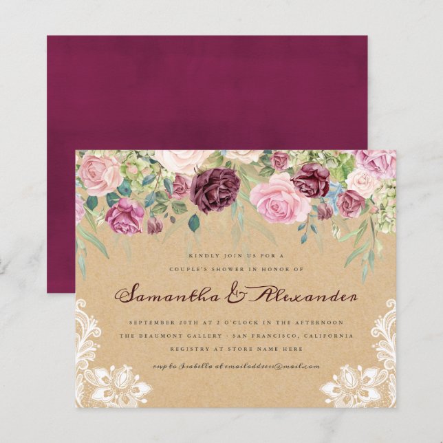 Budget Rustic Kraft Lace Floral Couple Dusche (Vorne/Hinten)