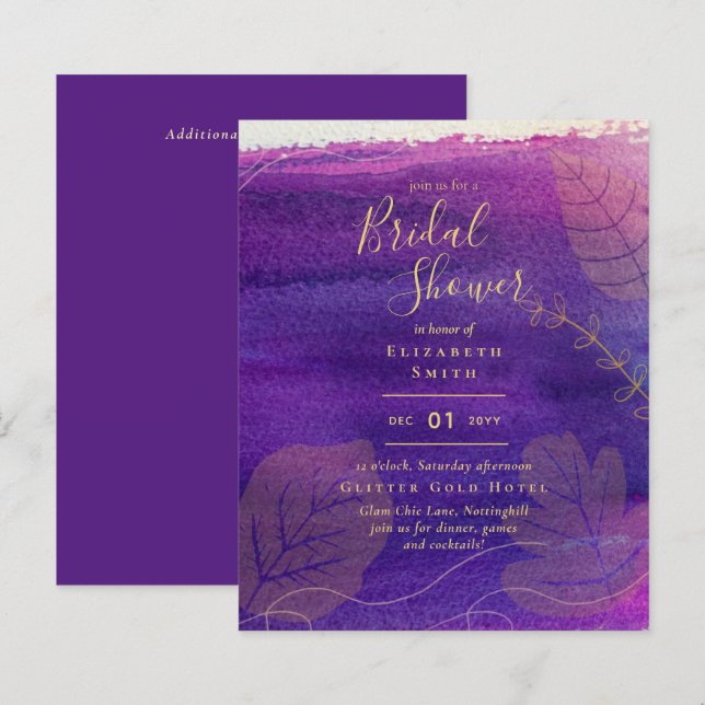 Budget Rustic Lavender Gold Brautparty Einladung (Vorne/Hinten)