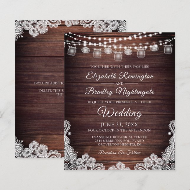 Budget Rustic Lights Lights Jars Wedding Einladung (Vorne/Hinten)