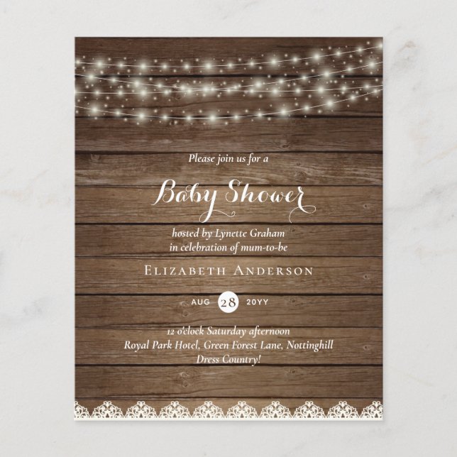 Budget Rustic Lights Mason Jars Lace Baby Dusche (Vorderseite)