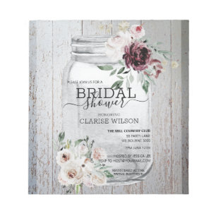 BUDGET Rustic Mason Jar Bridal Dusche Einladung Notizblock