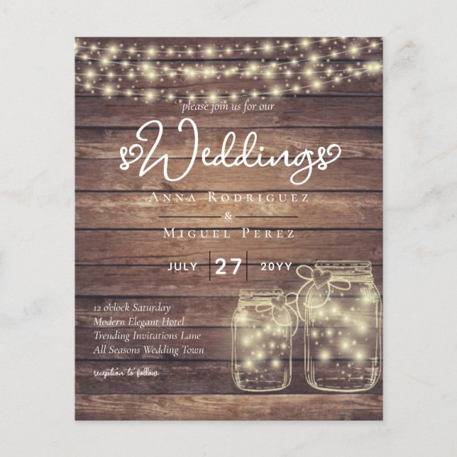 BUDGET Rustic Mason Jar Lights Wood WEDD Flyer (Vorne)