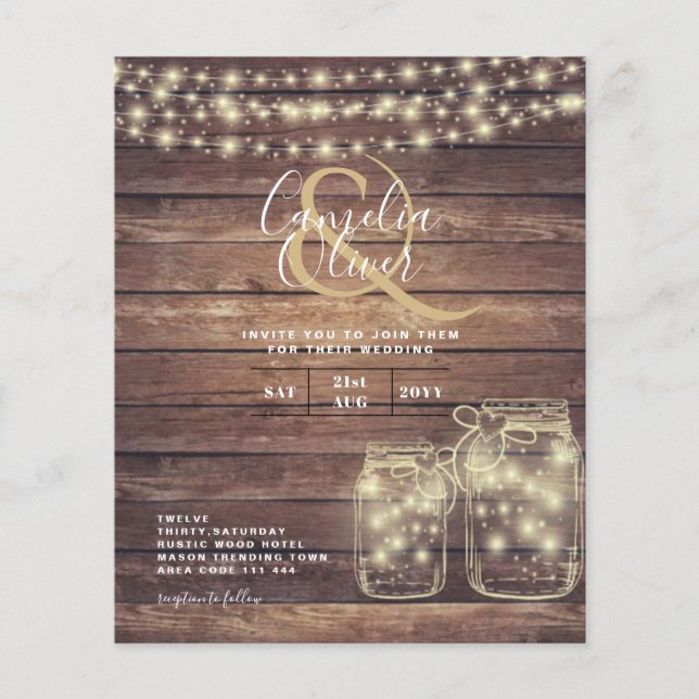 BUDGET Rustic Mason Jar Lights Wood WEDD Flyer (Vorne)