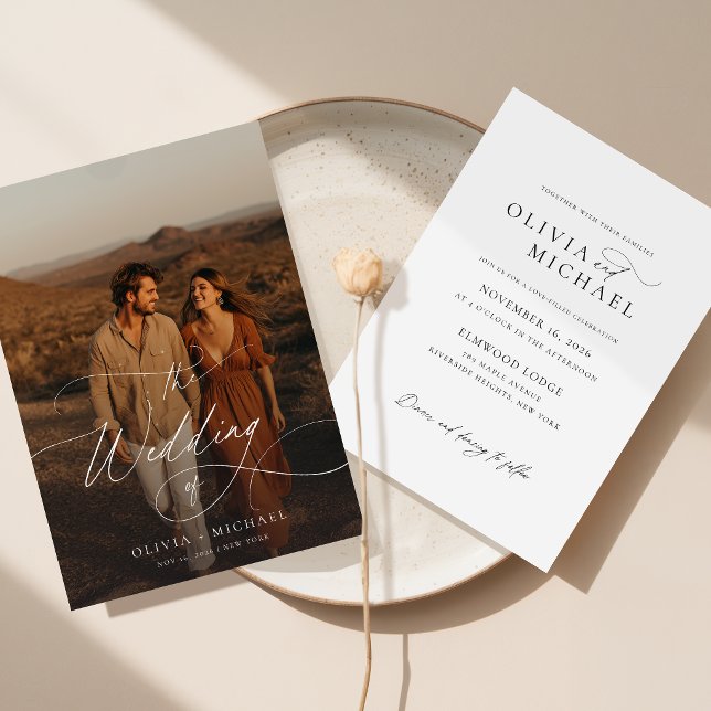 Budget Rustic Script Boho Foto Wedites Einladungen (Von Creator hochgeladen)