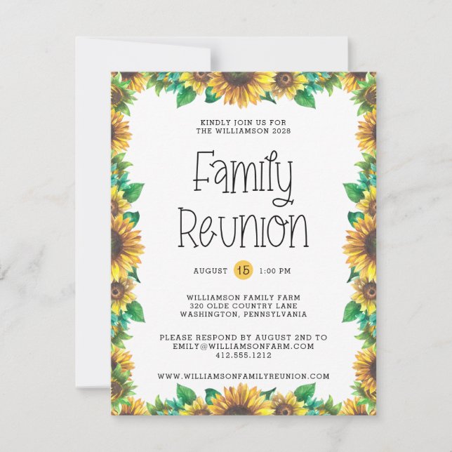 Budget Rustic Sonnenblumen Familie Wiedersehen Ein Einladung (Vorderseite)